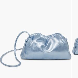 Mansur Gavriel Mini Cloud Crinkled Metallic Patent Leather Clutch 💙